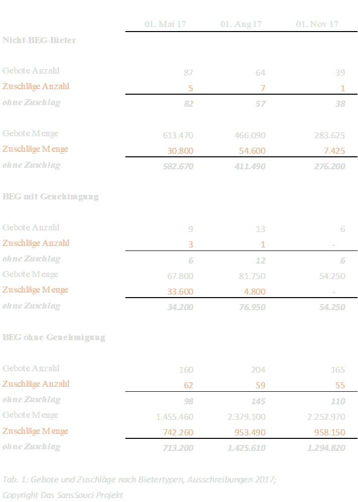 Bietertypen Gebote und Zuschläge 2017